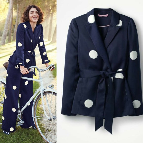 Boden Jackets & Blazers - Boden Rhea Blazer - Navy, Mega Spot - Crepe w/ Tie